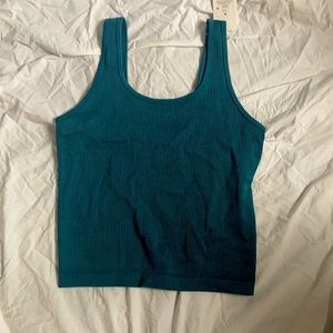 Teal ribbed crop tank